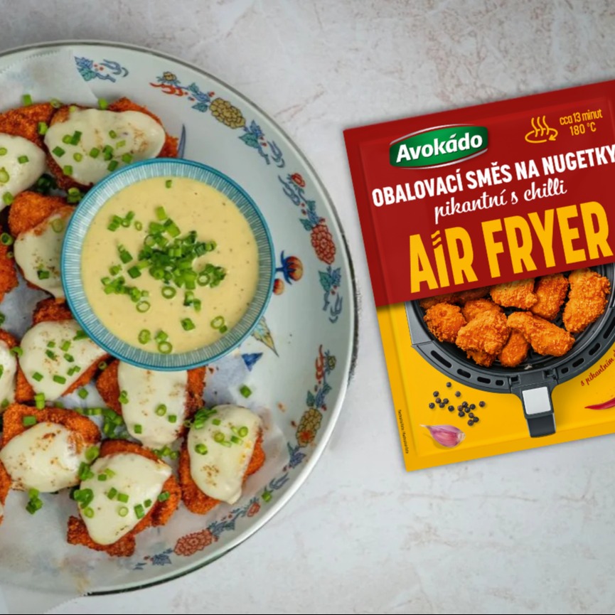 Pikantní kuřecí nugetky zapečené pod sýrem z horkovzdušné fritézy