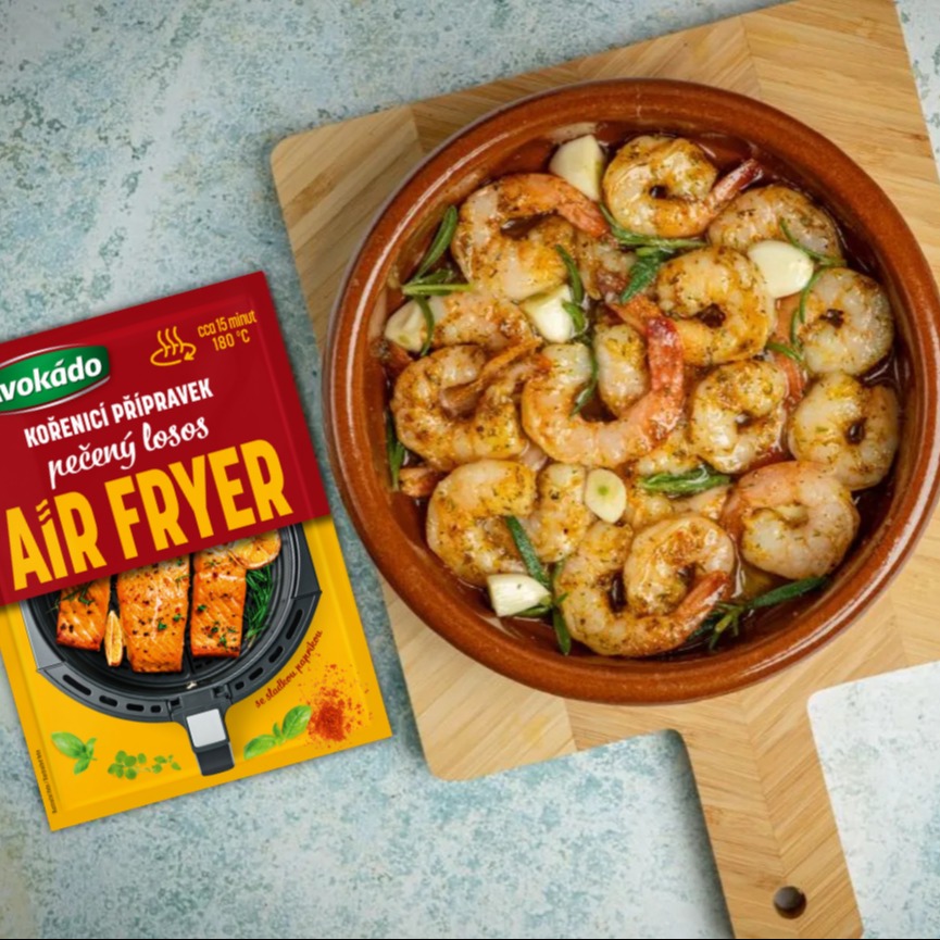 Krevety v česnekovo-bylinkovém másle z horkovzdušné fritézy